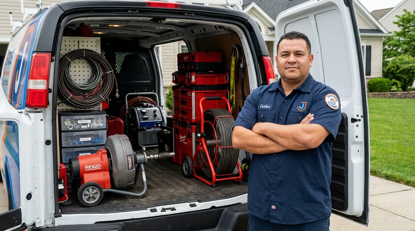 Professional drain cleaning equipment and Johns Plumbing LLC plumber in Allegany