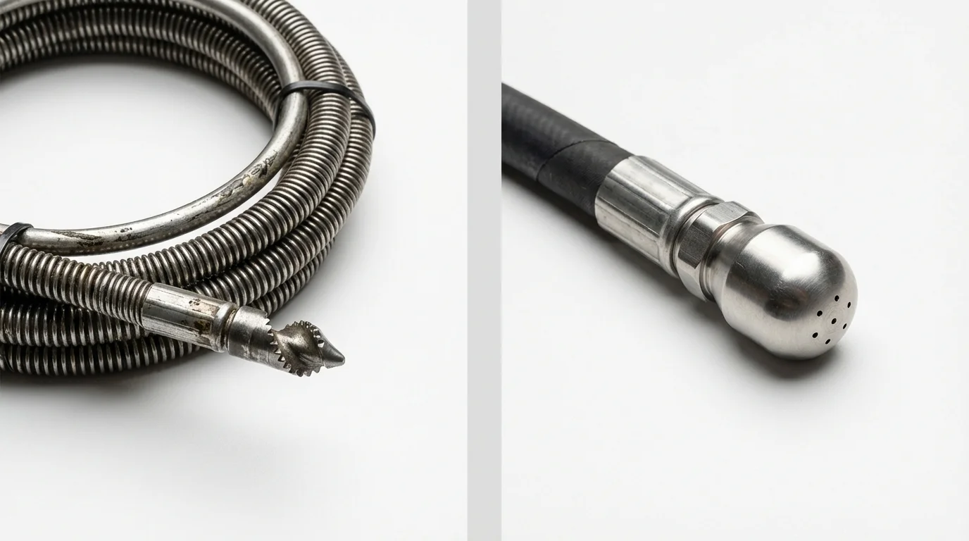 Drain snake cable and hydro jetting nozzle used for drain cleaning in Allegany, NY