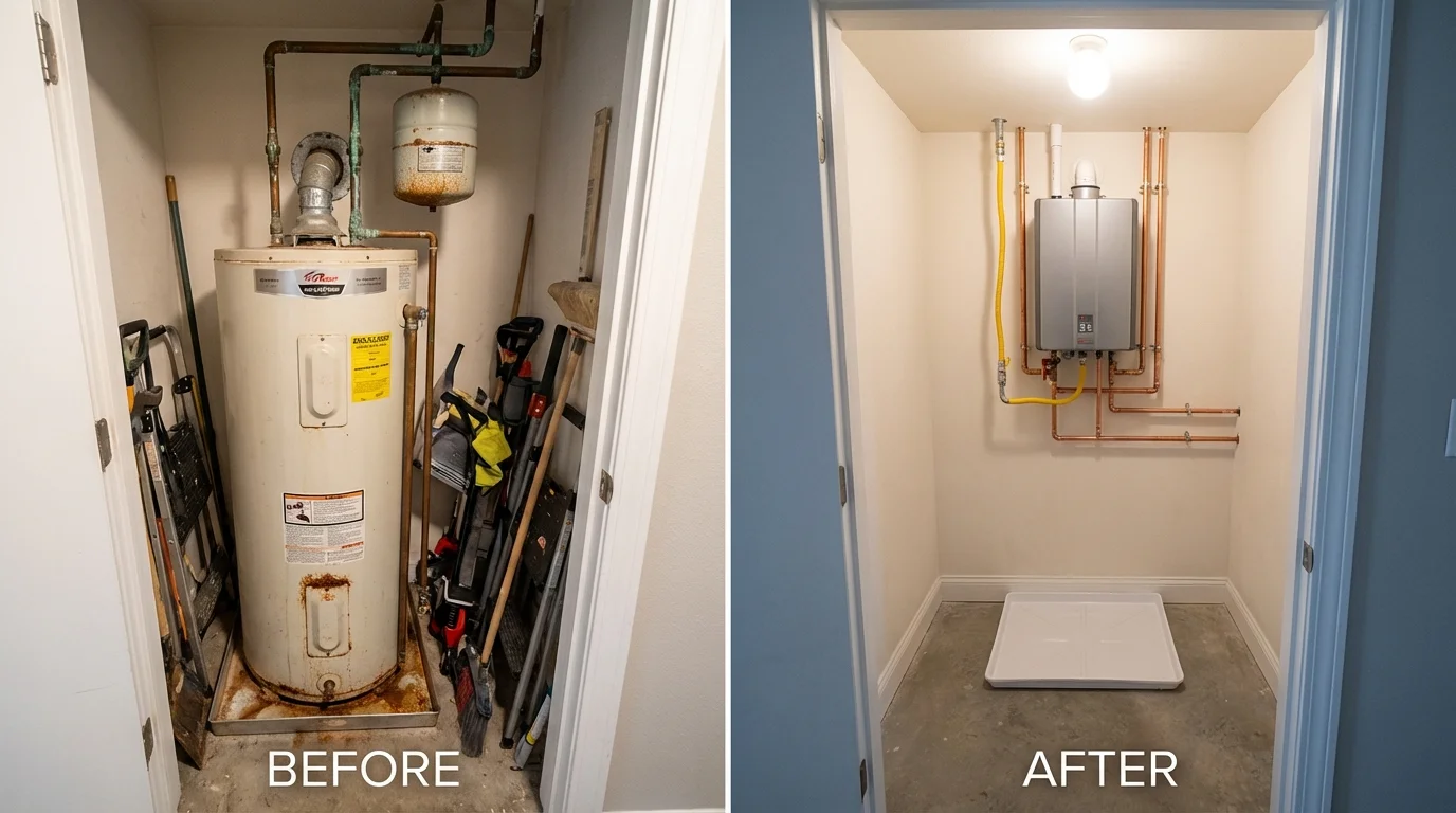 Tank water heater versus wall-mounted tankless unit comparison for Allegany, NY homeowners