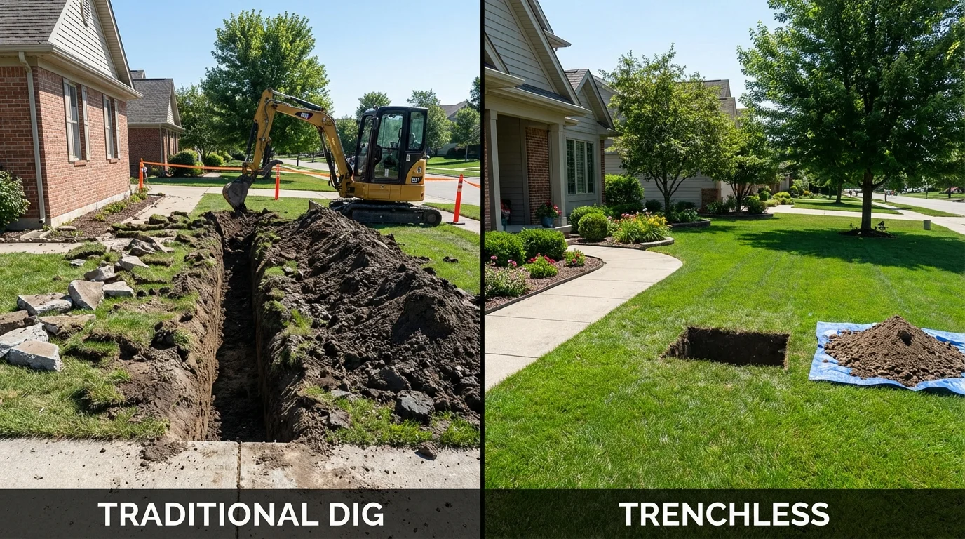 Trenchless sewer repair with minimal yard damage versus traditional excavation in Allegany, NY
